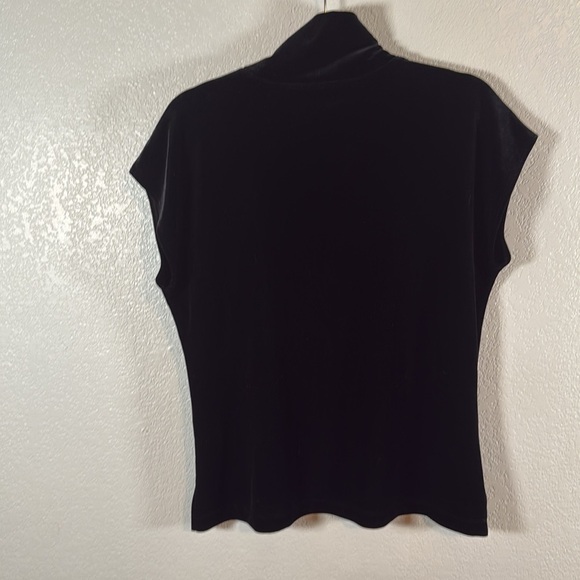 Chicos Black Velvet Mock Neck Blouse Cap Sleeve Size 2 (Large) - Picture 3 of 6